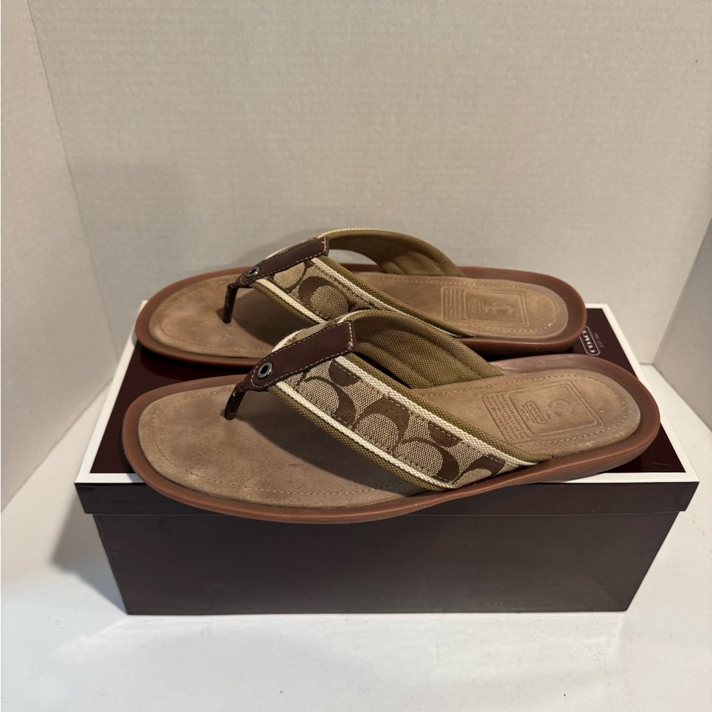 Coach Signature Morrison Brown and Tan Flip Flops - Picture 2 of 6